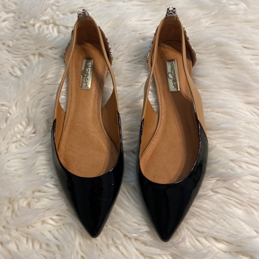 HALOGEN Flats leather upper size 8.5 excellent condition black & tan color